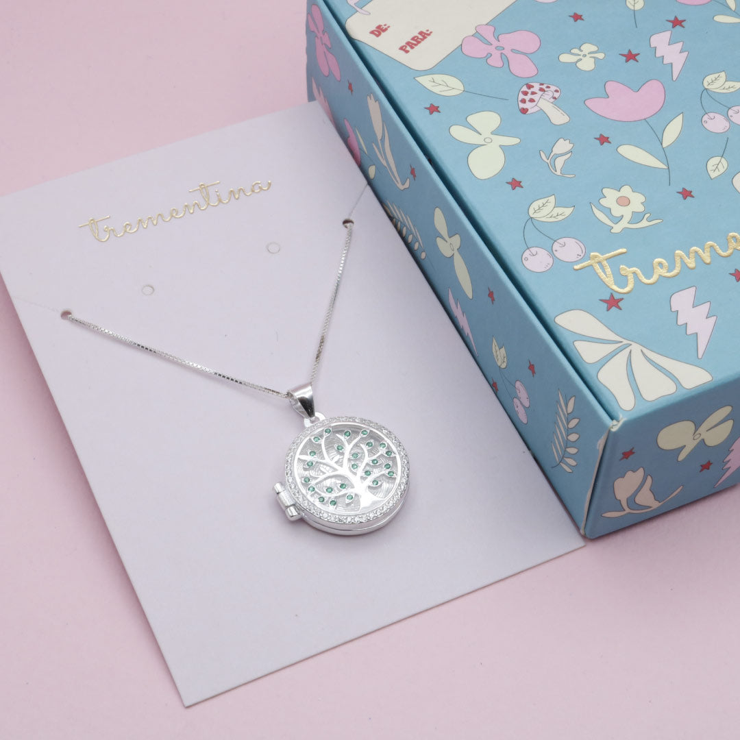 Relicario Árbol de la Vida en Plata Circones Verdes