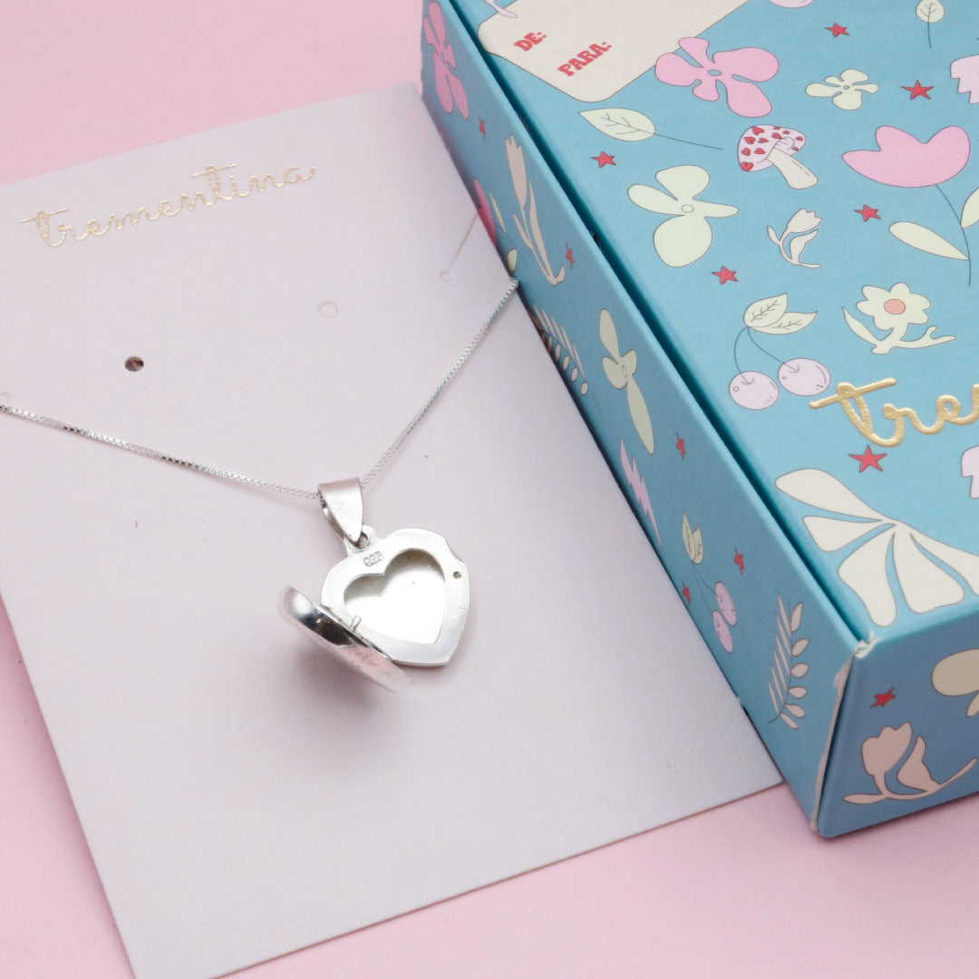 Relicario Corazón Plano Liso en Plata