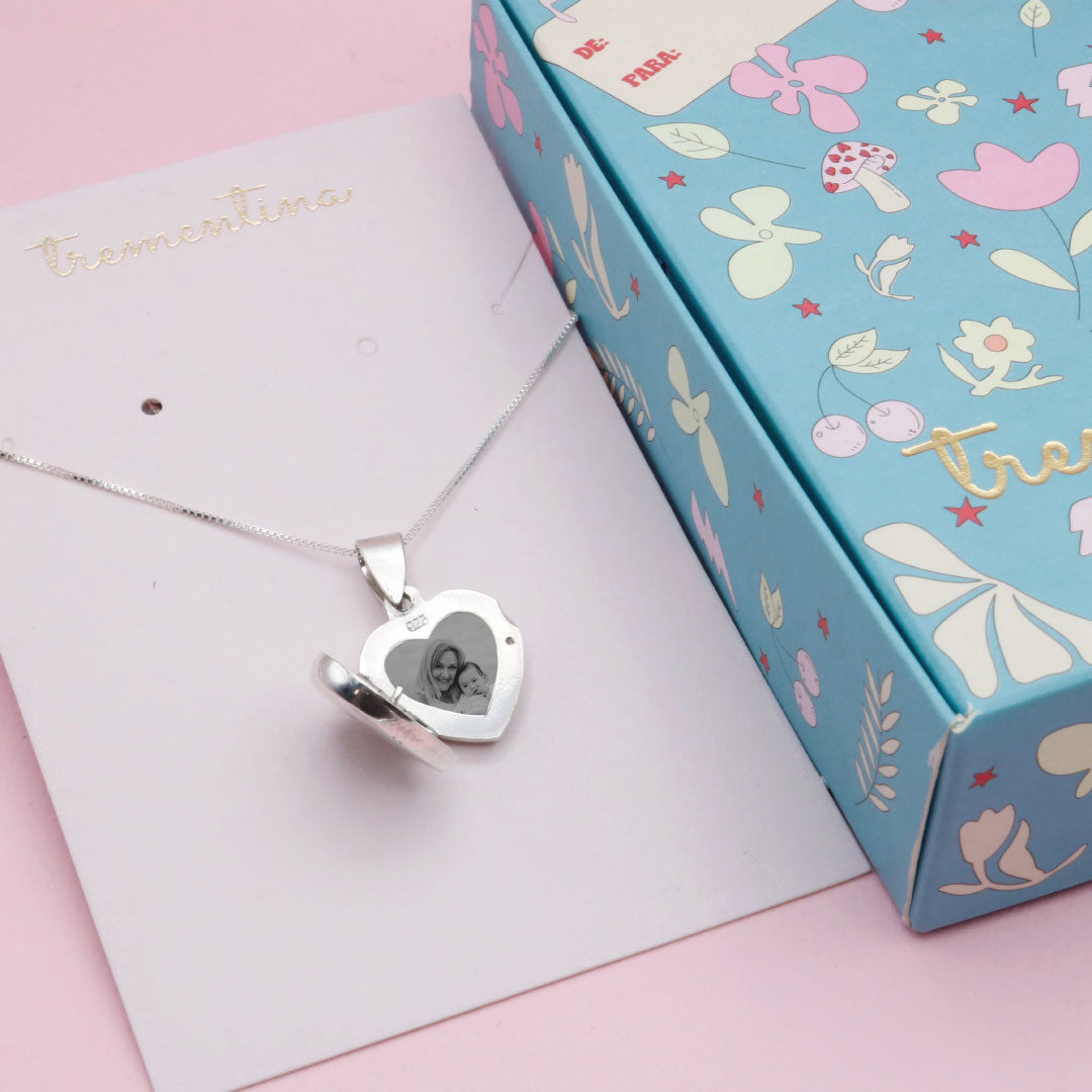 Relicario Corazón Plano Liso en Plata