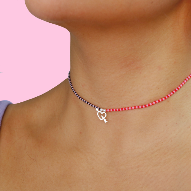 Choker Mostacilla Miyuki Corazón Flechado En Plata