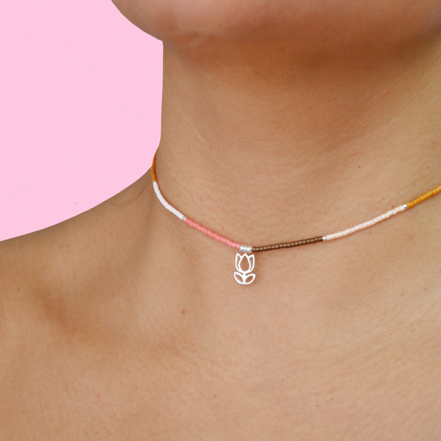 Chocker o Pulsera Mostacilla Miyuki Tulipán En Plata