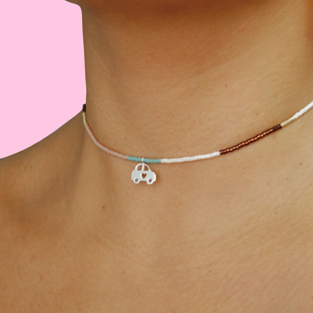 Choker o Pulsera Mostacilla Miyuki Escarabajo en Plata