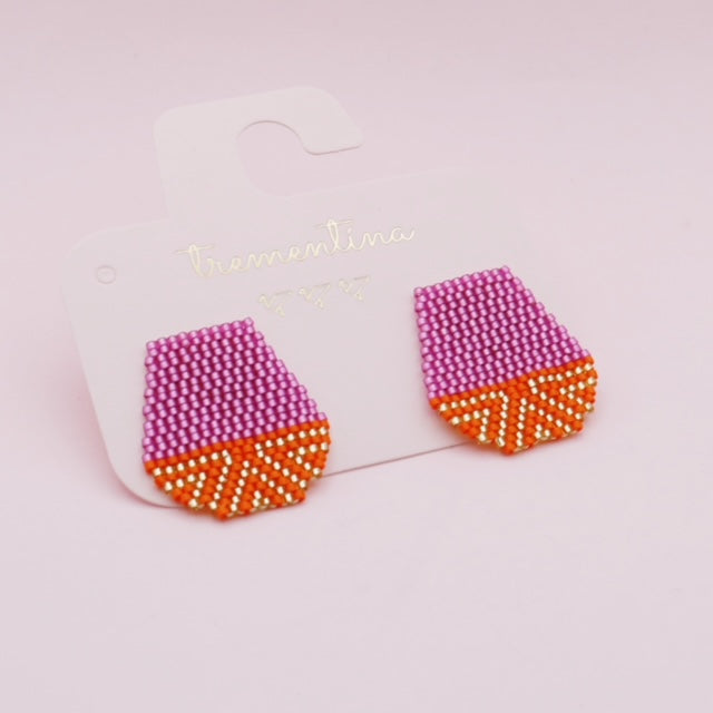 Aretes tejidos Ovalitos Encantados Fuscia Naranja