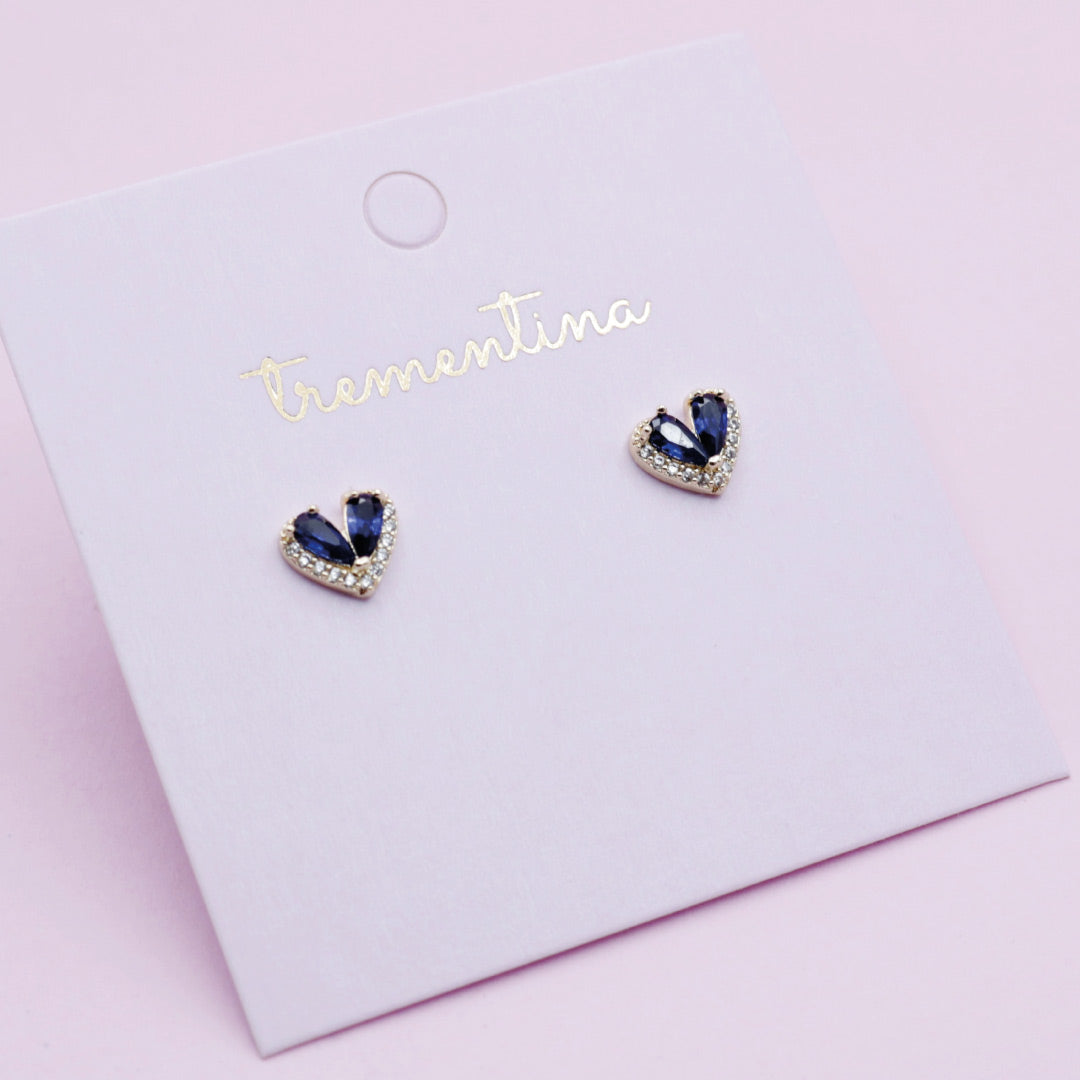 Aretes Dorados Corazón Azul
