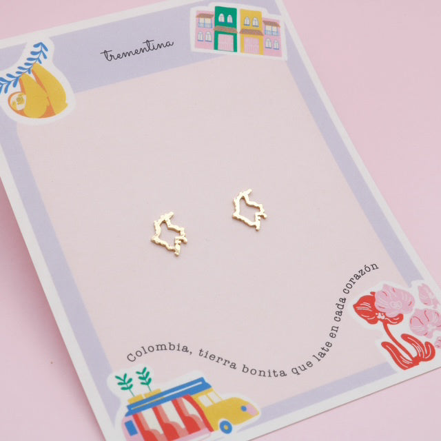 Aretes Silueta Colombia Dorado Pequeños