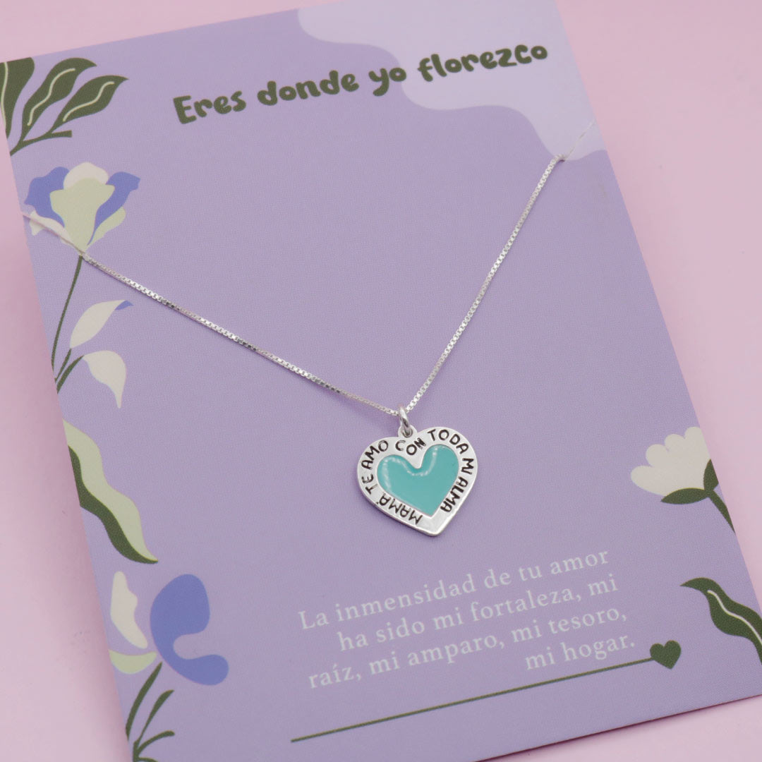 Collar en Plata Mamá Te amo Turquesa