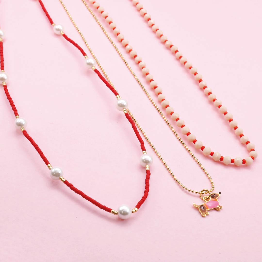 Set 3 Collares Perrito Salchicha Dorado