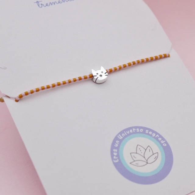 Pulsera Mostacilla Gatito Plata