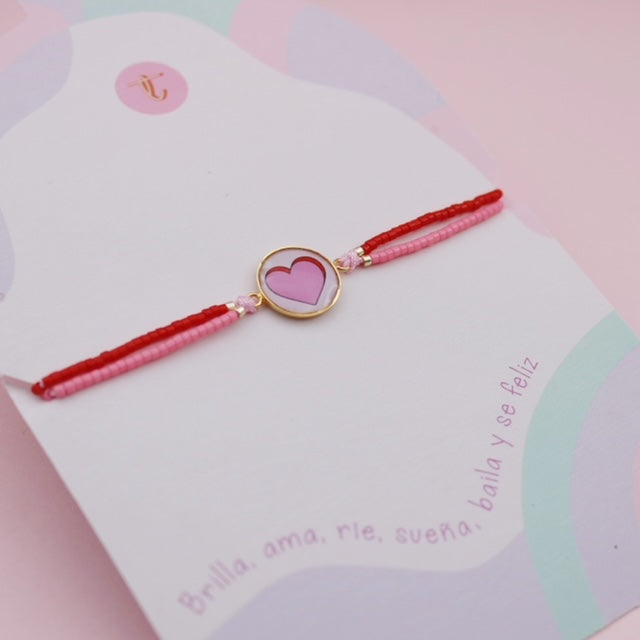 Pulsera Mostacilla Corazón Rosa