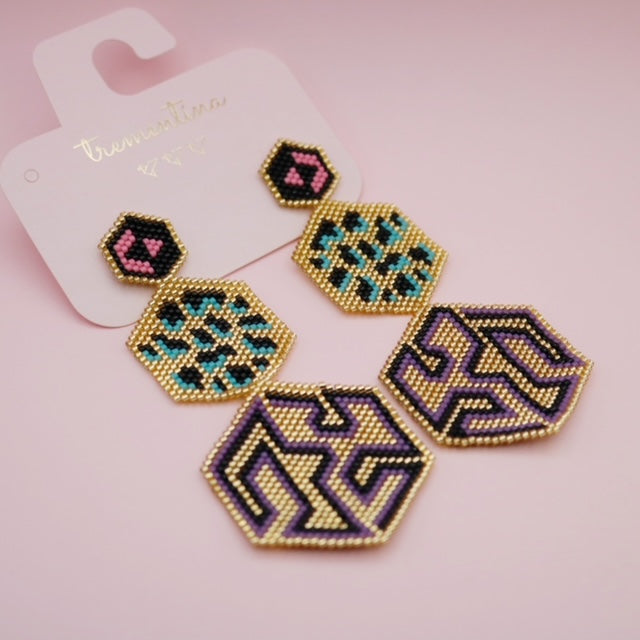 Aretes Tejidos Triple Hexágono Vibes Yaguar